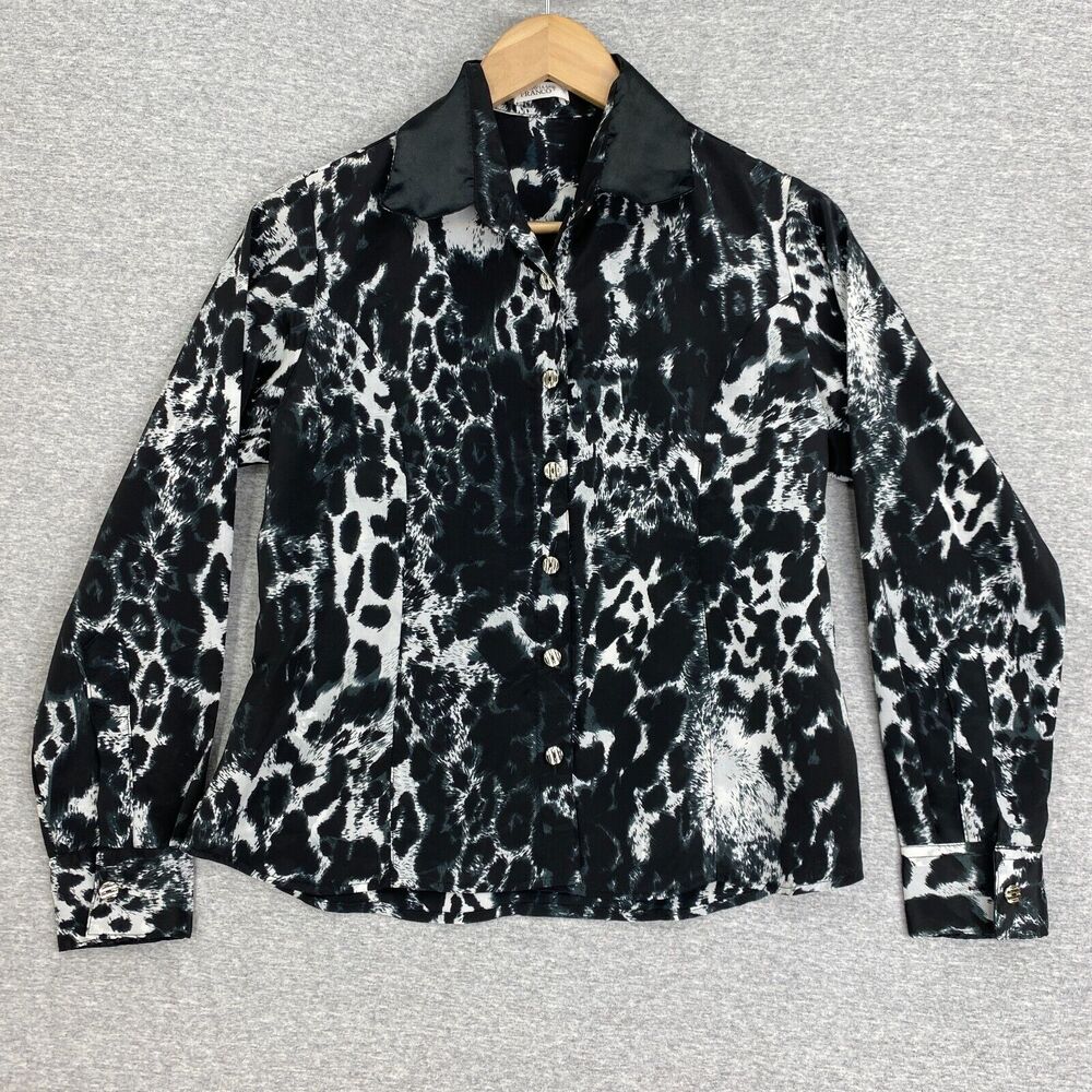 Flavia Franco Blouse Womens P Small Black White Animal Print Button Up Top